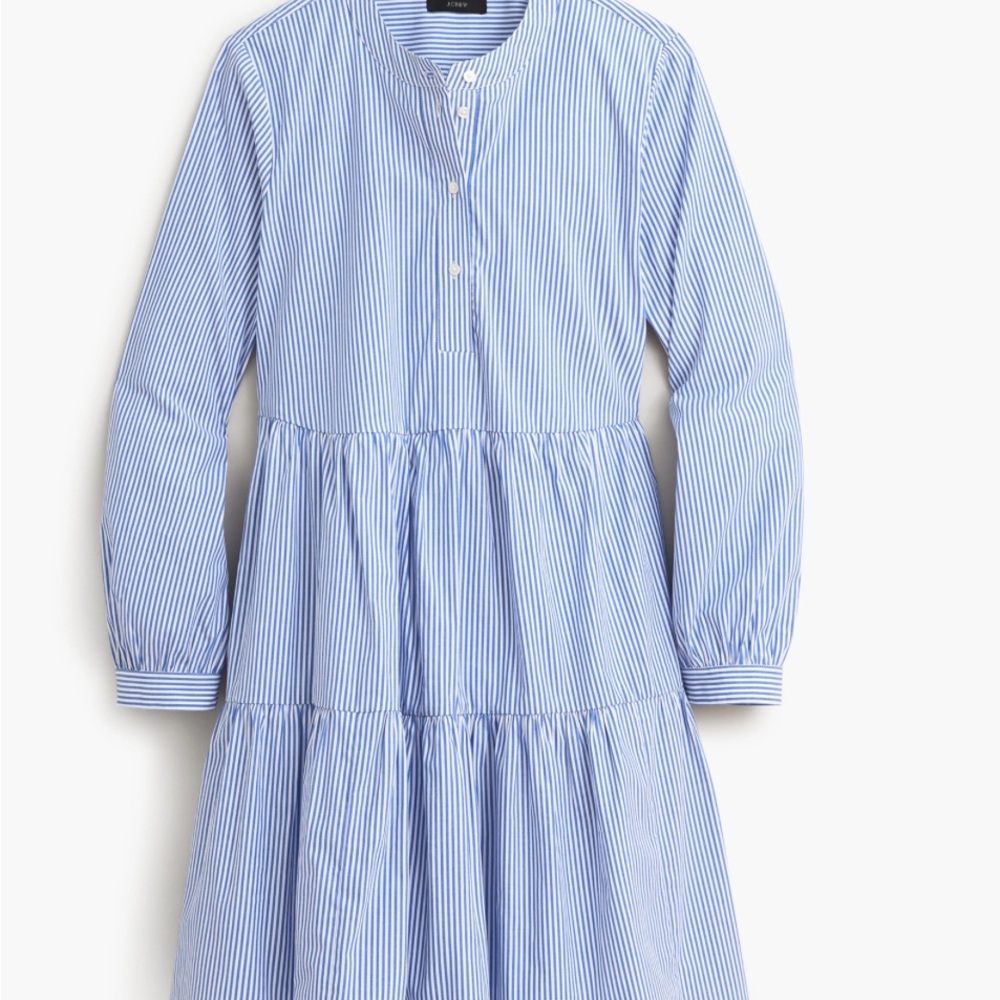 J. Crew Striped Stretch Cotton Poplin Tiered Dress